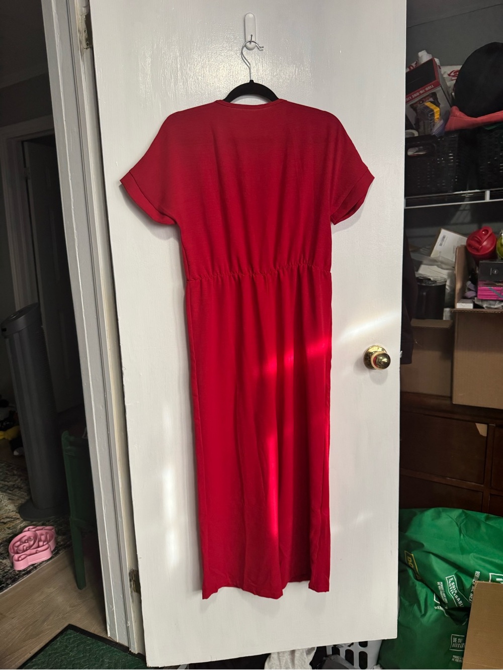 Red Button-Front Jumpsuit with Pockets - Picture 2 of 2